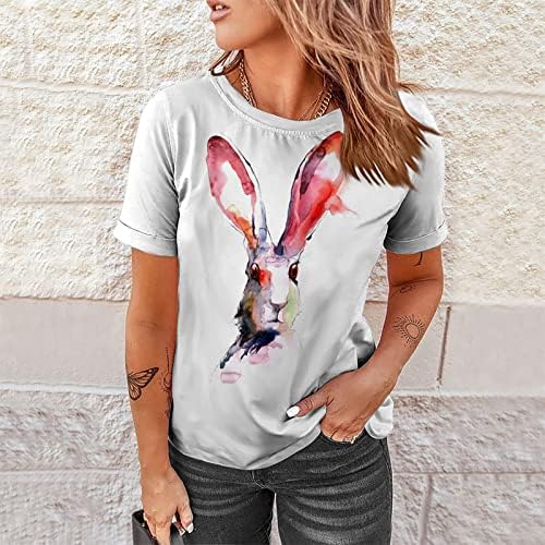 Camiseta engraçada de páscoa para mulheres coloridas coelhinhos estampas de coelhinho redondo pescoço de manga curta camiseta camisetas casuais camisas de férias