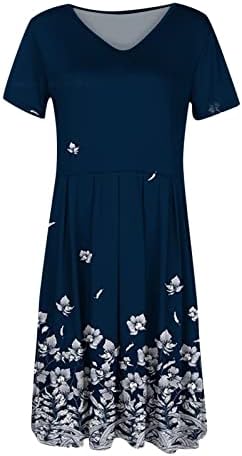 Vestido maxi floral, vestido de manga curta casual feminina verão de bolso de bolso de bolso de praia floral mini vestidos