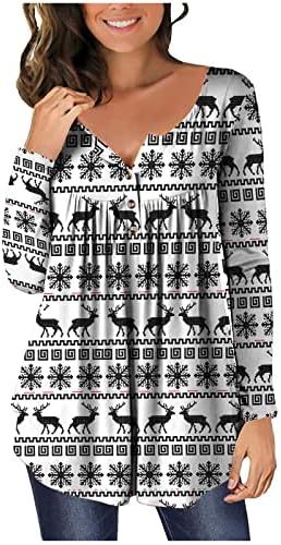 Túnicas de manga longa de Natal para mulheres, camisa de estampa de gato de rena