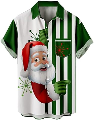 XXBR Christmas Camisetas de manga curta para homens, Natal Santa Papai Noel Button Button Down Down Tops Tops Home Party camisa