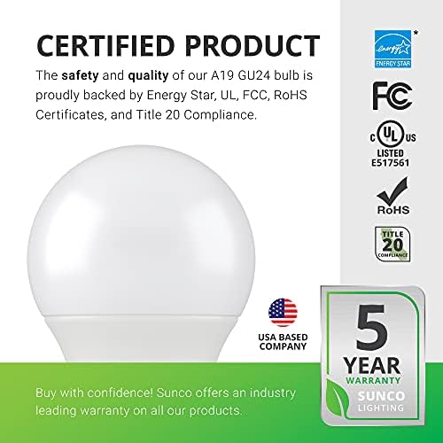 Sunco 16 pacote GU24 Lâmpada LED 2 Prong A19, 5000k Daylight, 9W equivalente 60W, substituição de CFL 800 lm, super -luminosa, Twist