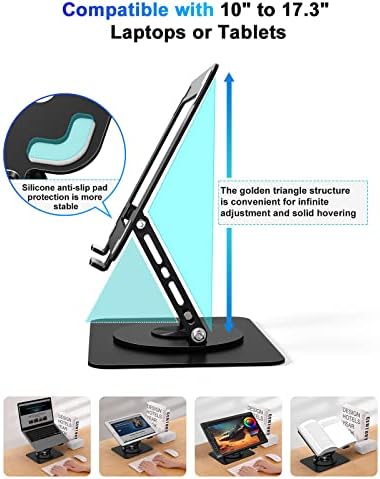 Stand de laptop melanty, ergonômico 360 ° Laptop giratório para mesa, suporte de computador de metal ajustável, laptop dobrável