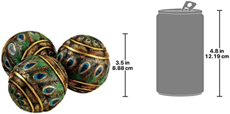 Design Toscano pavão orbes de penas de bola de sotaque decorativa, 3 polegadas, conjunto de três, colorido, 3 contagem