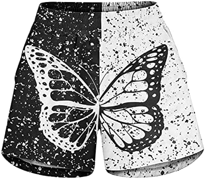 Shorts casuais femininos shorts de praia de verão com bolsos de borboleta impressa na cintura elástica shorts shorts de treino de ginástica