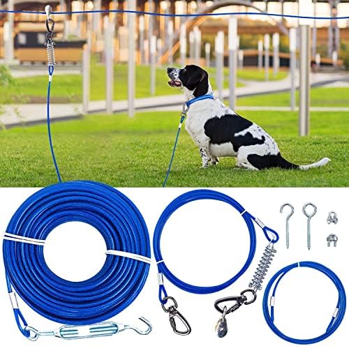 Cabo de amarração de cães Cabo para o quintal, sistema de carrinho de cães para cães para cães grandes para cães grandes, uma