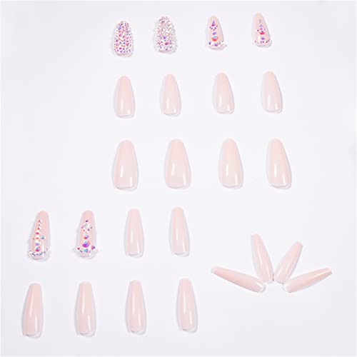 24pcs shinstones brilhantes unhas falsas capa completa caixão de prensa longa em unhas com cola para mulheres e meninas