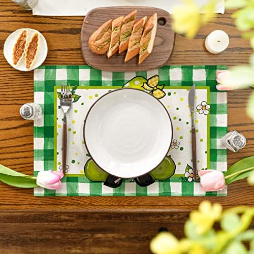 Modo ARTOID Green Buffalo xadrez gnome tulip Summer Placemats Conjunto de 4, 12x18 polegadas sazonais de mesa de primavera para decoração de jantar de cozinha para festas