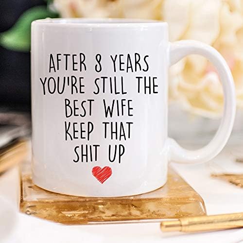 Younique Designs de 8 anos de caneca de café para ela, 11 onças, 8º aniversário de casamento para esposa, oito anos, oitavo ano, 8º ano