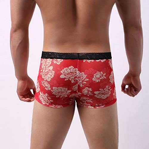 Roupas íntimas grandes e altas para homens de renda boxer impressa cueca transparente cuecas masculinos respiráveis ​​boxers