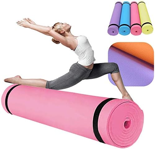 Topyl Premium Yoga Mat, tapetes de exercícios duráveis ​​ecológicos, tapete não deslizante com alça de transporte para ioga, treino, fitness e piso rosa 173x60cm