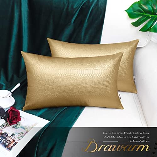 Almofadas de couro dourado de ouro de 12 x 20 polegadas, cobertas de travesseiros de couro de cobra 2, covers de travesseiro lombar decorativo de couro falso para sofá -laço de cama de jardim de cama