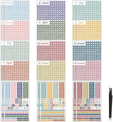 18 folhas diárias adesivos de calendário diário adesivos de planejadores mensais com cotovelo tweezer colorido adesivos
