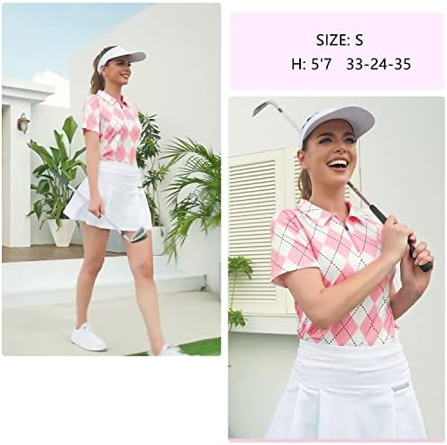 Soneven Feminino de Manga Curta Feminina Camisa de Golfe Americagem Athletic Golf Polo Camisetas Camisas de Tênis seco