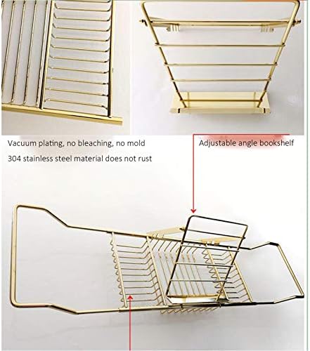 Pzj-bawn rack extensível e telescópico de drenagem banheira de banheira de banho de banho de banho de banheira de banheira rack, para todas as banheiras anti-deslizamento, metálico, 63 x 20 x 5,5 cm