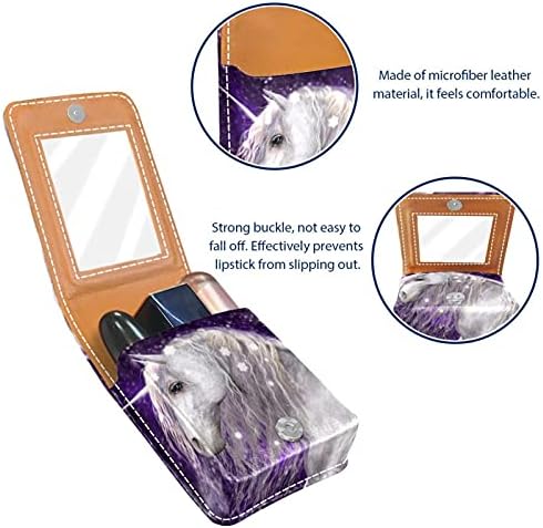 Porta de batom de batom de batom de batom estético roxo com espelho, bolsa de brilho labial portátil, kit de armazenamento