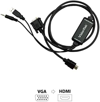 Visiontek VGA para HDMI Adaptador ativo com áudio, 5 pés, homem para homem, computador, desktop, laptop, PC, monitor, projetor,