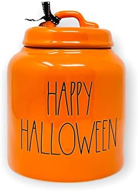 Rae Dunn Happy Halloween Halloween Orange Candy Candy Cabinet de 8 polegadas de altura