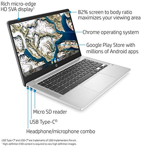 HP Chromebook Laptop HD de 14 polegadas, Intel Celeron N4000, 4 GB RAM, 32 GB EMMC, Chrome