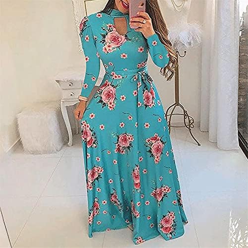 Vestidos retrô de foviguo para mulheres, vestido de manga longa para mulheres College Summer College A-line Hawaiian Solid Cetting Round Round Round Round Round