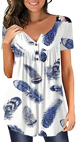 Túnicas de impressão floral para mulheres barriga escondida camisa tops soltos fit summer sum casual manga curta botão para cima v