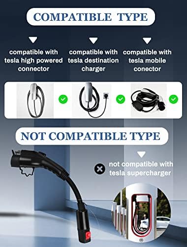 J1772 Adaptador EV, máximo de 60 amp e 250v AC, compatível com o conector Tesla de alta potência, compatível com o carregador de destino da Tesla, compatível com o Tesla Mobile Connector, com certificação CE & CFF, preto