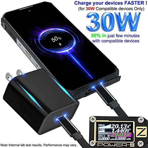 UNIDOPRO 30W USB C CARREGADOR, Adaptador de energia do carregador GAN PPS PD PD + 1M PLAT USB C TO CABO DE C 10MM DE 10MM PARA BLACKVIEW | AGM | Cubot | Doogee | Cat | Hotwav | IIIF150 | ULEFON