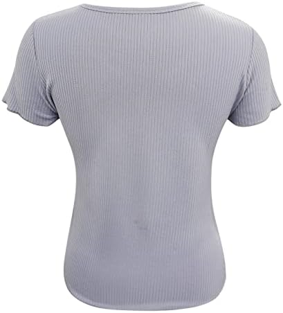 Miashui 2x camisetas para mulheres Casual Casual Camisa superior Camisa Vol de pescoço Camisa de malha de manga curta Nada feminina