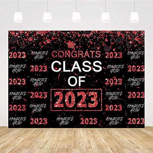 Ticuenicoa 7x5ft 2023 Festa de graduação Glitter Glitter Black and Red Class de 2023 Parabéns Graduação Caso -pano de fundo Parabéns