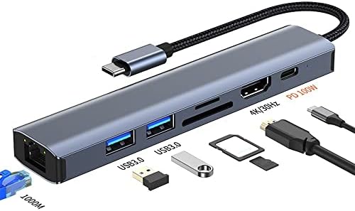 7 em 1 USB-C Hub USB 3.0 Expander Tipo C divisor 4K HDMI Docking Station Gigabit RJ45 Adaptador Ethernet PD Charging