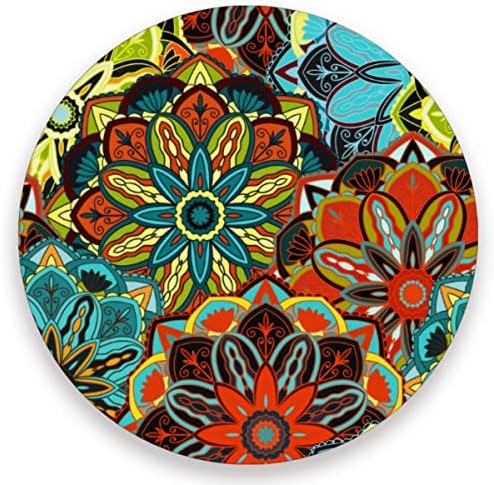 Vnurnrn mandala boho floral montanha -russas coloridas para bebidas conjunto de 4 montanha -russa redonda de pedra cerâmica absorvente com base de cortiça