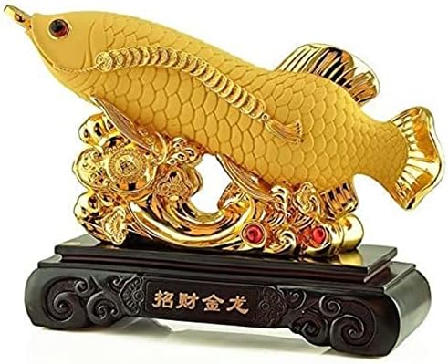 Atrair estátua de peixe de dragão de riqueza, feng shui dourado arowana, estatueta de peixe sortudo para os ornamentos do escritório