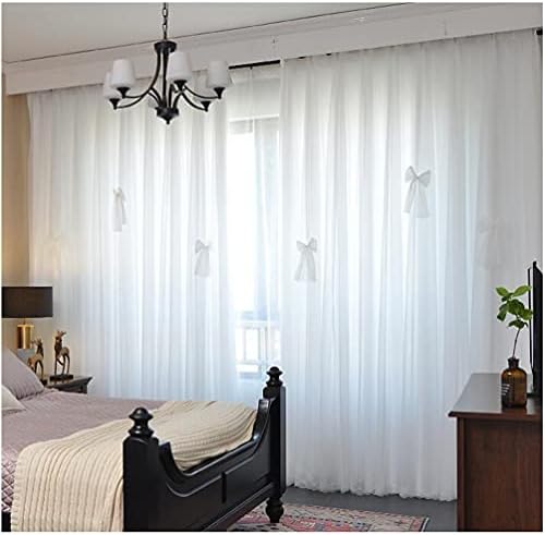 Cortina de blecaute de camada dupla branca seniana, Princess Style Style pura Voile Blackout Window Drapes, garoto Painel de vestígios