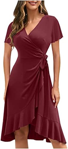 Vestido midi para mulheres embrulhando v pesco