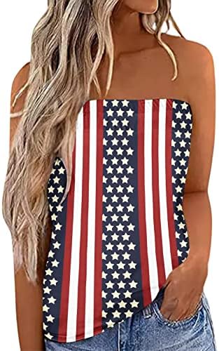 4 de julho tanque sem alças para mulheres casuais verão sexy sem mangas banduau tube tops t-shirt EUA bandeira camisetas patrióticas