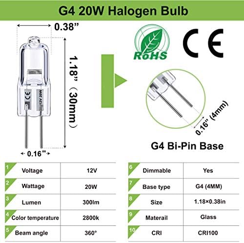 Lâmpada rnyloas g4, 5 pacote g4 halogênio 12V 20w alta saída 300lm, g4 lâmpada G4 de qualidade premium com base G4,
