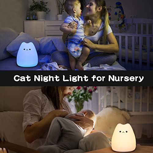 Kawaii Cat Night Light, Battery Powerd fofo macio de silicone lâmpada noturna, viveiro de animais mole