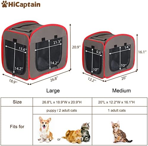 Hicaptain portátil portátil portátil CAGA DE PET CAGA DE PET CAENNEL DE PET CATOL para gatos grandes e filhotes viajarem,