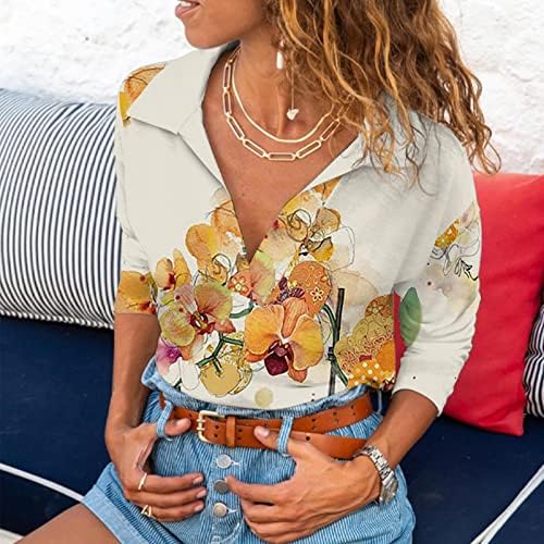 Espaço de camiseta de verão curto lapela short feminina tampa de manga impressa colarinho feminino feminino pacote de blusa