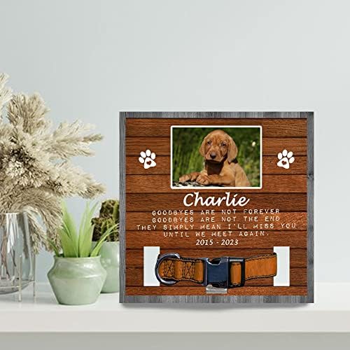 Titular personalizado de colarinho de cachorro Vizsllas, adeus não é para sempre, perda de cavalo de cães de gato, simpatia de colarinho de estimação com foto, sinal de gato de gato amantes de cães presentes de madeira suporte de madeira