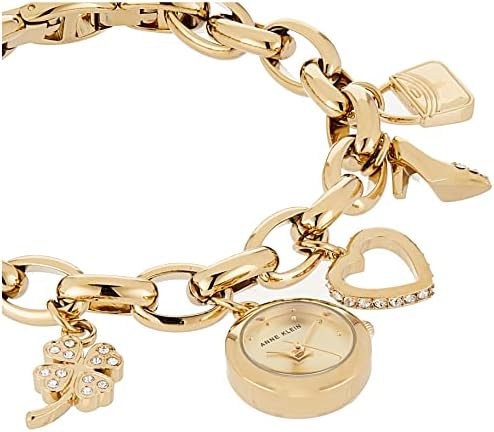 Anne Klein Women's Premium Crystal Accent Gold Tone Charm Bracelet Watch, 10/7604CHRM