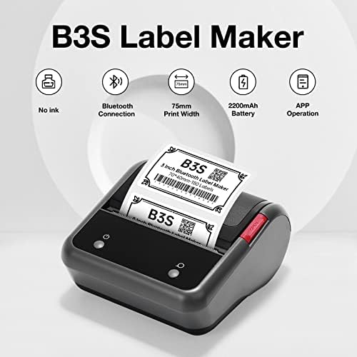 Fabricante de etiquetas B3S Impressora de etiqueta de barro portátil, fabricante de etiquetas Bluetooth de 3 polegadas para código de barras, endereço, roupas, escritório, negócios, máquina de adesivos térmicos com fita adesiva, compatível com iOS Android