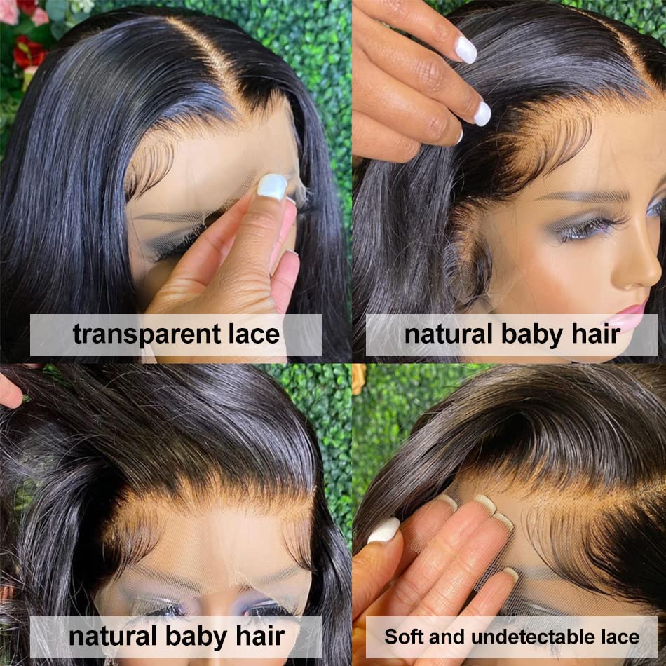 Dez pauzinhos cor natural cor curta Bob 13x4 peruca frontal de renda com franjas perucas de cabelo humano para mulheres 150%