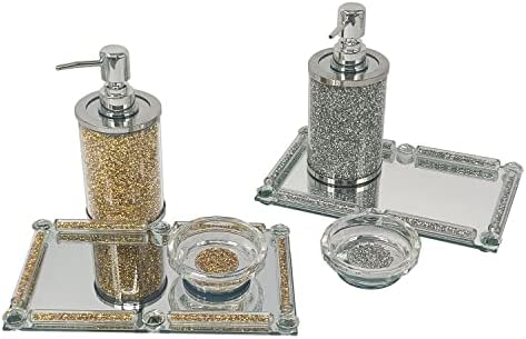 Conjunto de 3 conjuntos de acessórios de banheiro de cristal de diamantes esmagados, dispensador de loção para sabão, sabão e