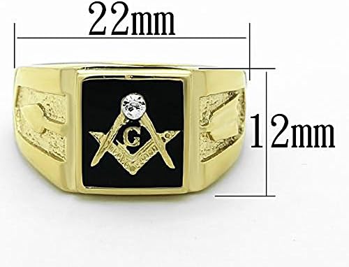 Marimor Jóias de Jóias A aço inoxidável 14K Gold i.p. Lodge Maçônico Crystal Ring Sz 8-13