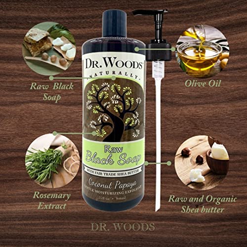 Dr. Woods Baw Black Coconut Papaya Soap com manteiga de karité orgânica e bomba, 32 onças