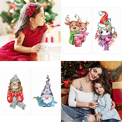 Tatuagens temporárias de Natal para crianças meninas, 20 lençóis Decorações de aquarela Christ Favorias de festas de partida, menina