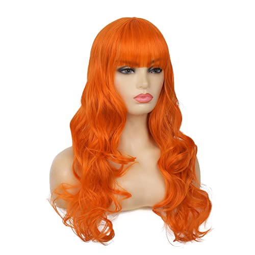 Dai Cloud Long Curly Curly Wavy Orange Wig com franja para mulheres resistentes ao calor Silky Ginger Wigs Cosplay