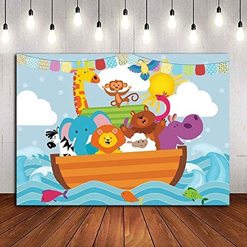 Cartoon Noah's Ark Sea Photography Penários Vinil 7x5ft Animais de Safari Salfari Zoo Fundos Antecedentes Bom chá de bebê Banner Supplies de decoração para crianças Tabil