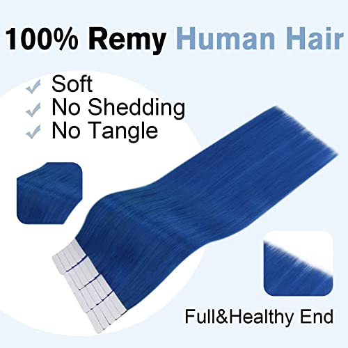 【Salvar mais】 Easyouth Two Pack Tap End Hair Extensions Real Human Hair 1000 & Blue 14+16inch