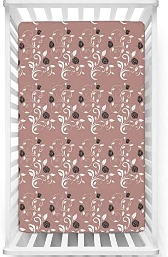 Folhas de mini berço com tema vintage, mini folhas de berço portáteis lençóis de colchão de materiais de materiais ou lençóis de criança, 24 “x38”, rosa seca e branco